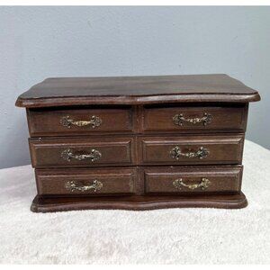 Vintage Centurion Wooden Jewelry Box Chest Brown Wood 3 Compartment Ring Earring